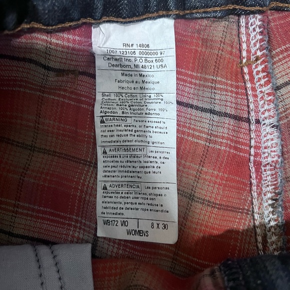 Carhartt Womens Jeans Plaid Flannel Lined Womens Size 8 X 30 Denim Pants - Picture 3 of 5